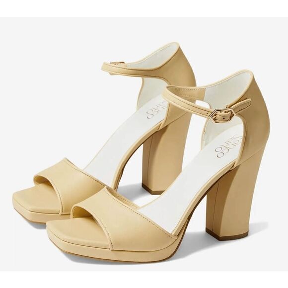 Franco Sarto Sandals Size 6.5 Leather Dima Ankle Strap Womens Square Block Heel - Picture 1 of 11